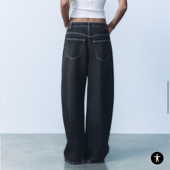 ZARA jeans Women’s 4/W26 TRF Waisted Relaxed Wide Leg Darts Denim Black 8727/210 - Picture 3 of 12